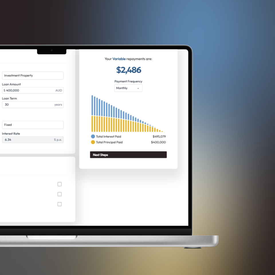 Laptop screen with home loan calculator
